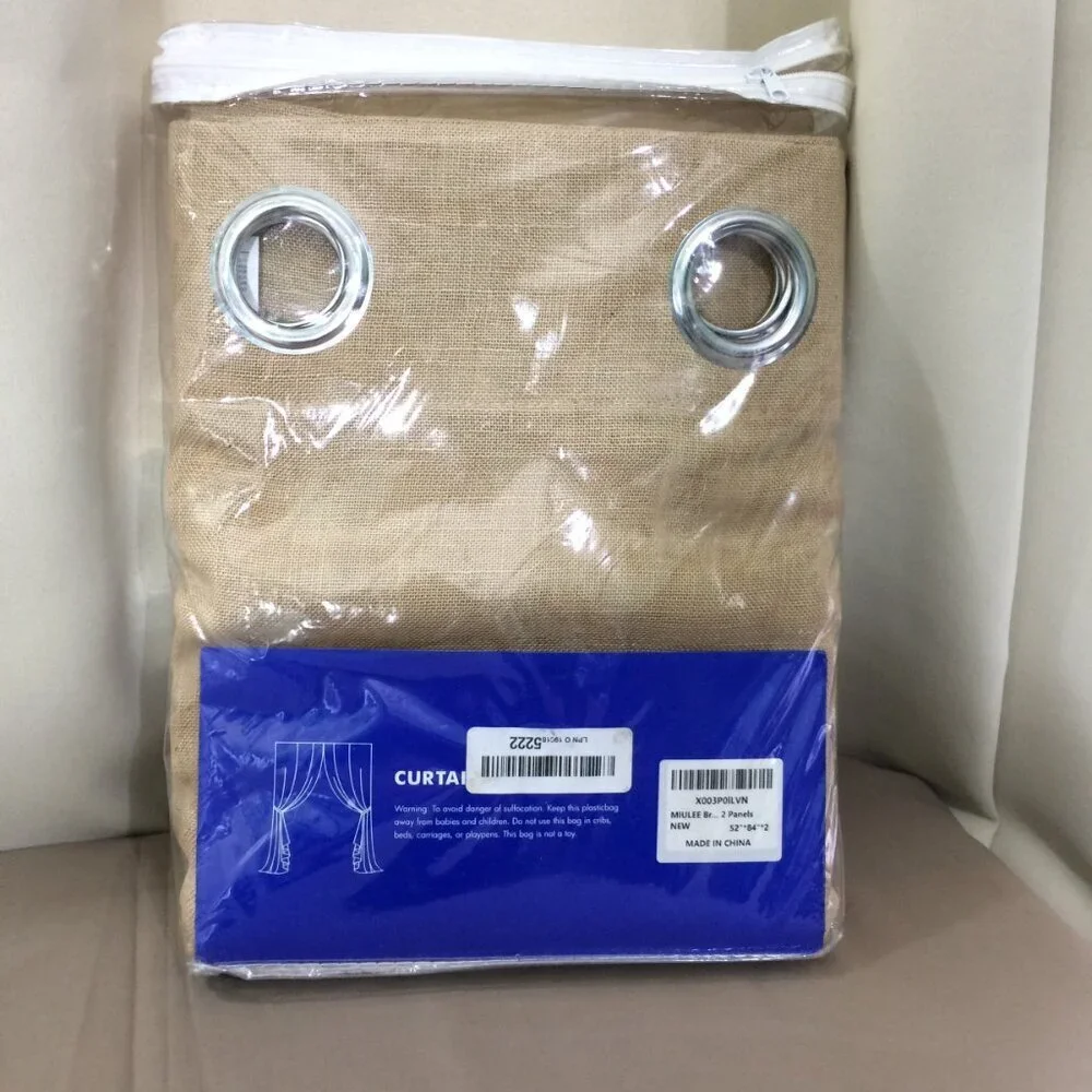 2 Miulee Curtain Panels Linen Blend Tan Grommet Top 52 x 84 NEW